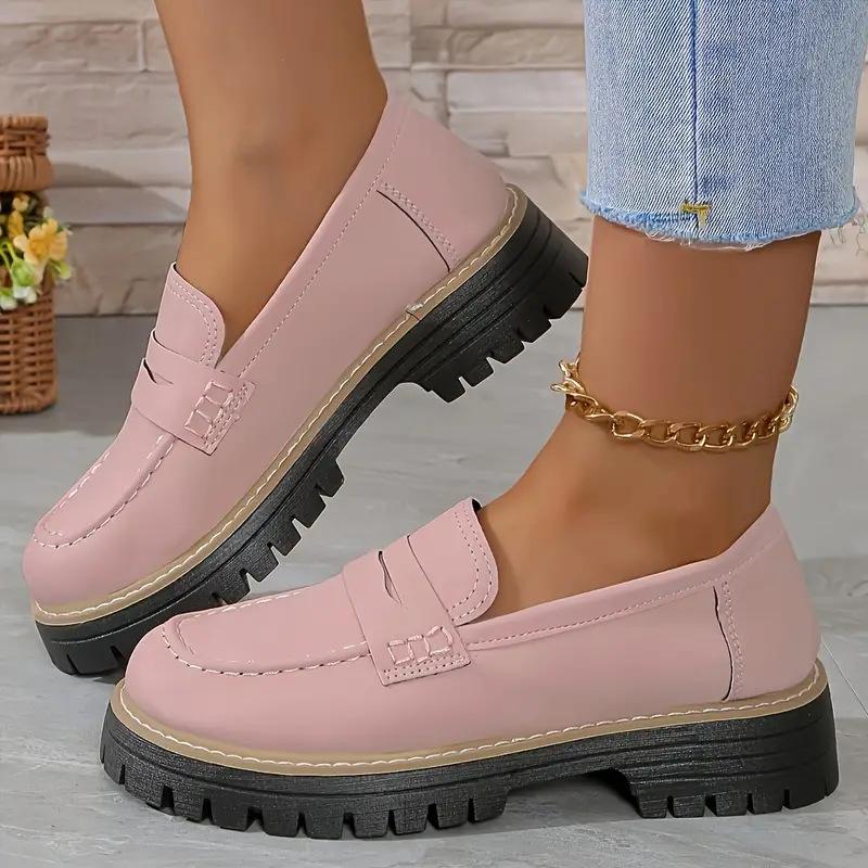 Women's Chunky Platform Loafers,Thick Sole,Round Toe,Casual Women Shoes