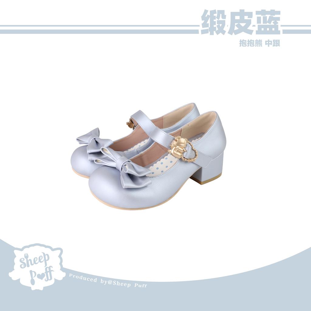 Hug the bear, satin puLolita versatile cute single shoes