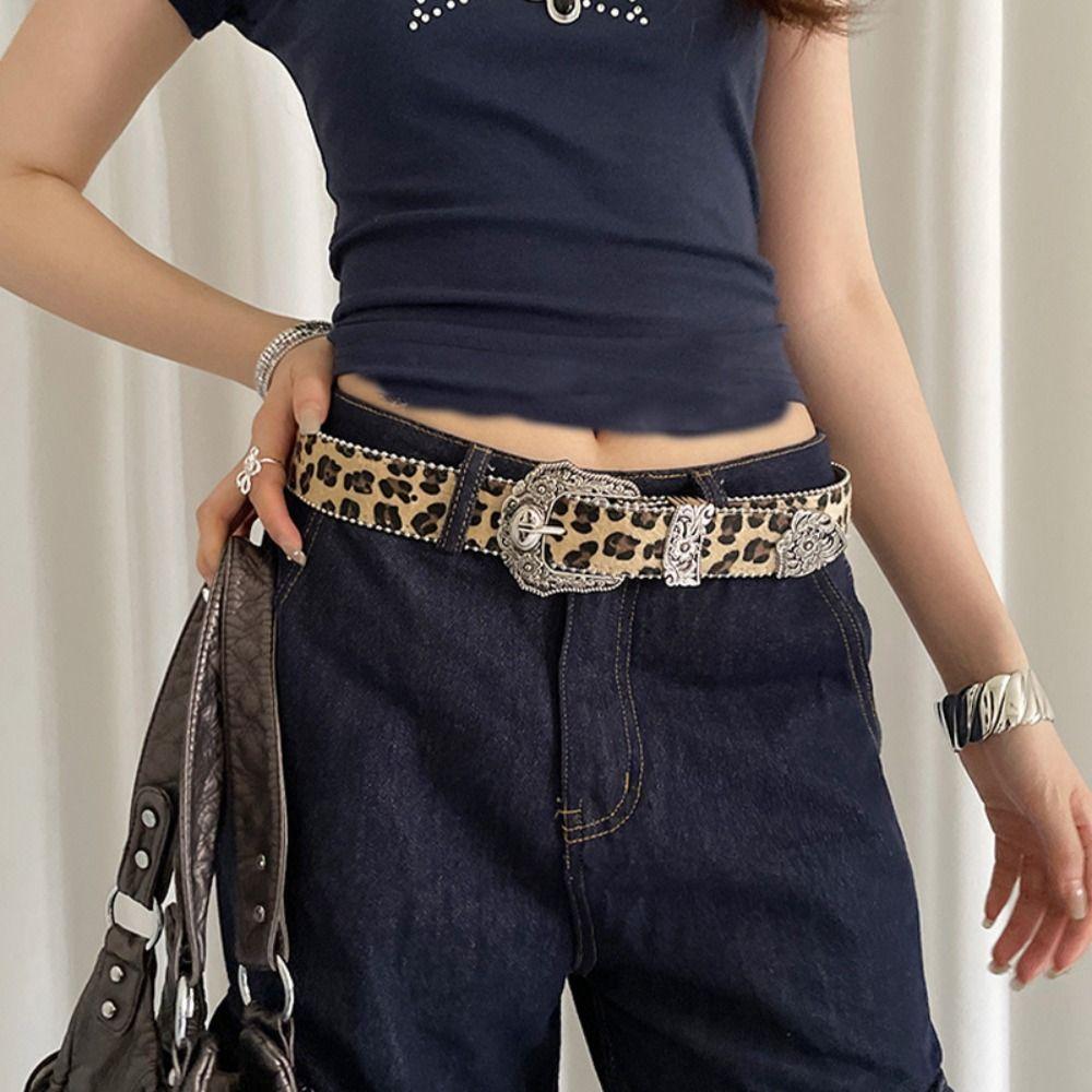 Gothic Leopard Print Belt Designer Women's Waist Belt Daily Rivet Waist Belt Streetwear