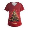 Women's V-neck Christmas Print Short-sleeved Pocket Side Slit Uniform Top