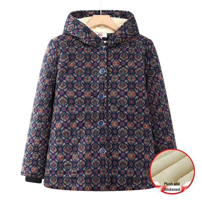 

Women s Velvet-Lined Winter Coat: Hooded, Thick Cotton Jacket for Elderly 3XL [115-130 lbs]