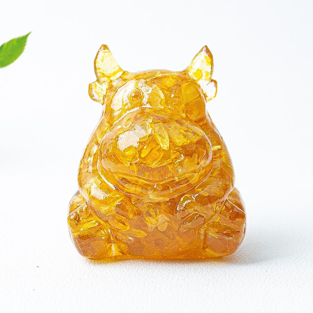 Resin Crystal Cow Figurine With Lucky Fortune For Office Desk Decor Gift For Teens And Adults