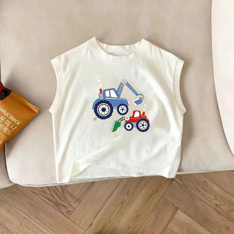 Kids Summer Cotton Cartoon Print Tank Top Unisex Loose Round Neck Casual Sleeveless Shirt 80