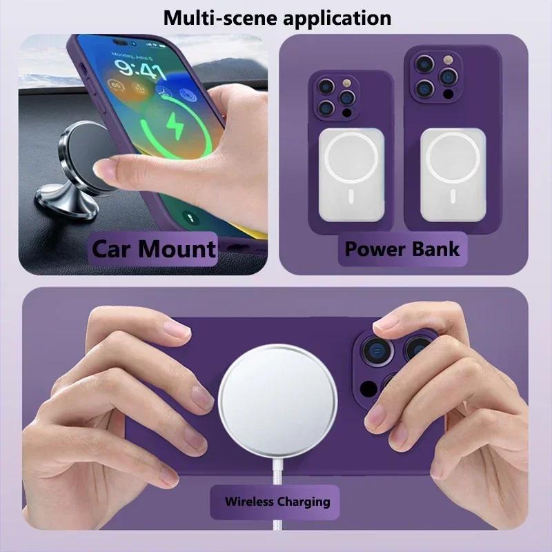 Liquid Silicone Case For iPhone 16 15 14  11  Pro Max Plus Phone Magnetic Wireless Charger For Magsafe Shockproof Back Cover