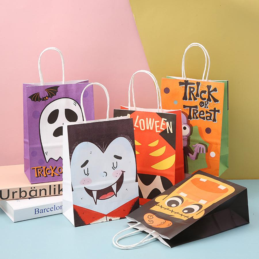 6pcs Halloween Theme Gift Paper Packaging Bag Reusable Eco-friendly Party Goodie Bag Creative Gift Bag Party Favor Supplies