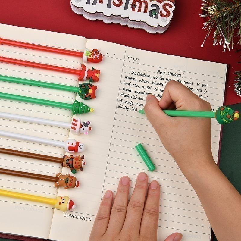 21Pcs Back To School Season Cute Cartoon Christmas Pen, Student Stationery, Bright Red Slim Pen Body, Festive Decorative Ballpoint Pen, School & Offic