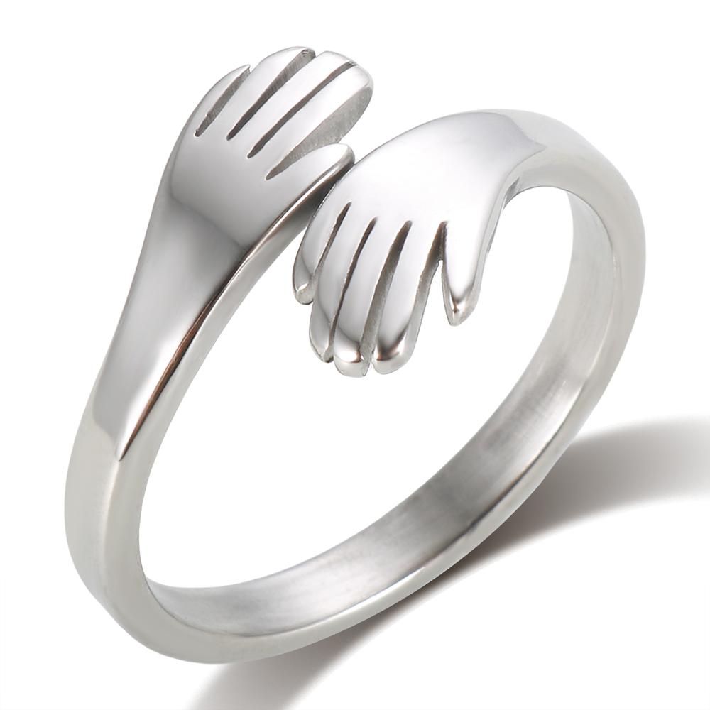 JOVO LOVE Vintage Love Hugging Hands Rings Stainless Steel CopperColor For Women Men Couple Finger Ring Lover Jewelry Gifts New