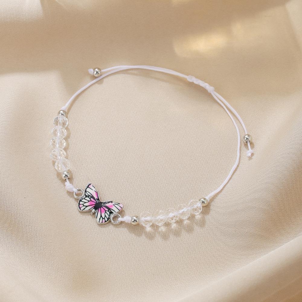 Butterfly braided bracelet, couple girlfriend beaded hand rope, alloy butterfly adjustable wax wire bracelet