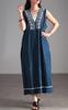 Plus Size Long Maxi Sleeveless Denim Dress with Embroidery and Pockets Spring Blue [Gold Japan] Women's V-Neck - Summer, Autumn, - Fem-635 LL-4L