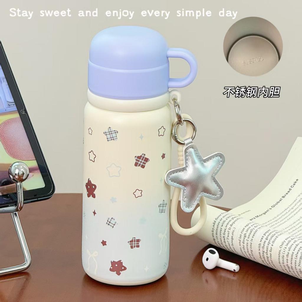 New Cartoon Thermos Cup Niche Stainless Steel Large-capacity Thermos Cup Women's High Value Children's Water Cup Straw Cup