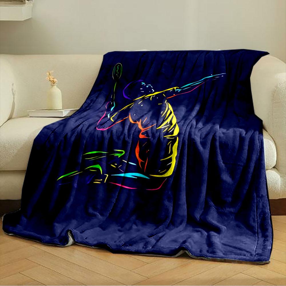 A colorful abstract silhouette of a badminton player in action. for all seasons blanket lunch break throw gift