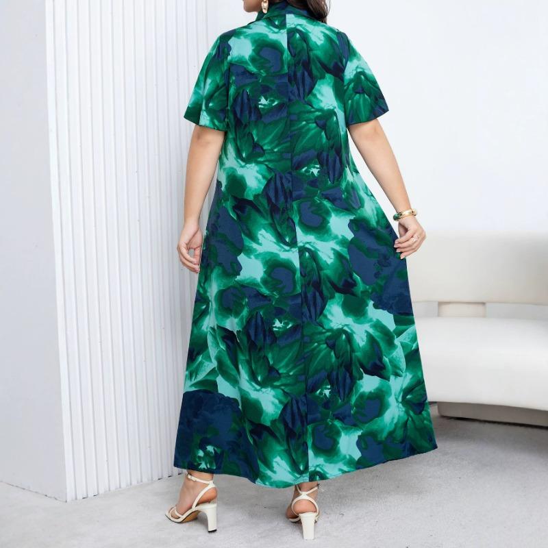 Plus Size Creative Floral Print A Line Loose Shirt Dress For Women