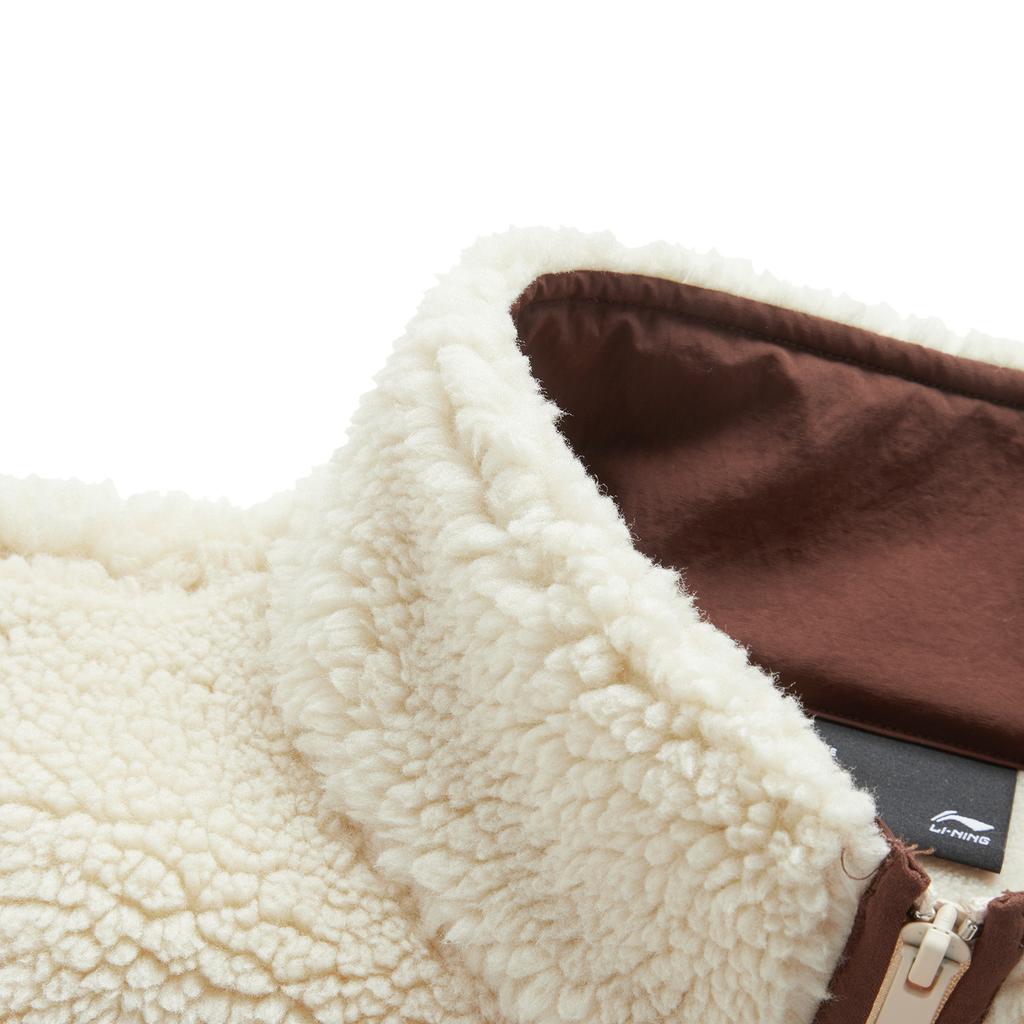 Li Ning Sportovní Módní Série Fleecová Teplá Ležérní Všestranná Volná Stojáček Větruodolná Fleecová Bunda Unisex Bunda Mlha-Khaki AFDUC95-5