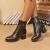 Fashion Sexy Metal Decoration Solid Black Pu Boots Women Pointed Toe High Heel Side Zipper Ankle Boots Fashion Warm Short Plush Shoes