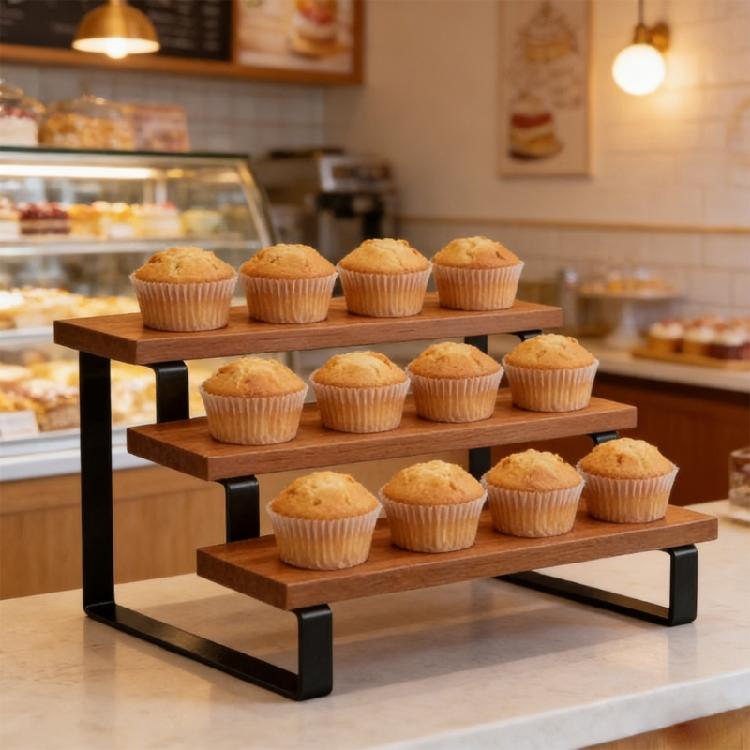 Versatile 3 Layer Wooden Stand With Sturdy Metal Structure Great For Storing Tea Cups Coffee Mugs And Decorative Items