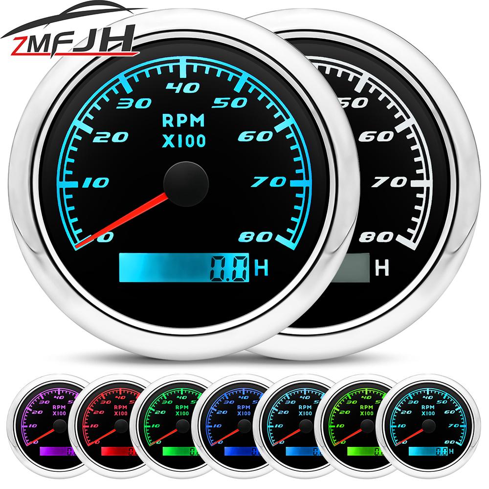 85mm Car Boat Tachometer Gauge 3000/4000/6000/7000/8000RPM Tacho Meter Gauge With Hourmeter Waterproof 7 Color Backlight 12V 24V