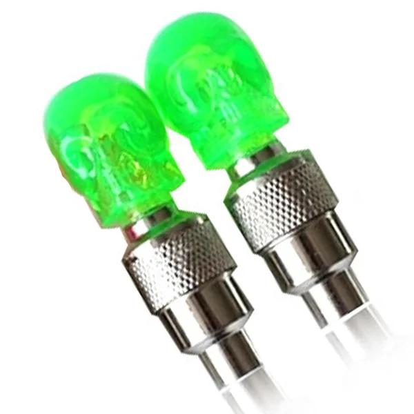 2PCS Wheel Spoke Tire Valve Cap for Bike Bicycle Motorcycle Car Gemstone Skull Shape Neon LED Light Lamp Bulb Polychrome