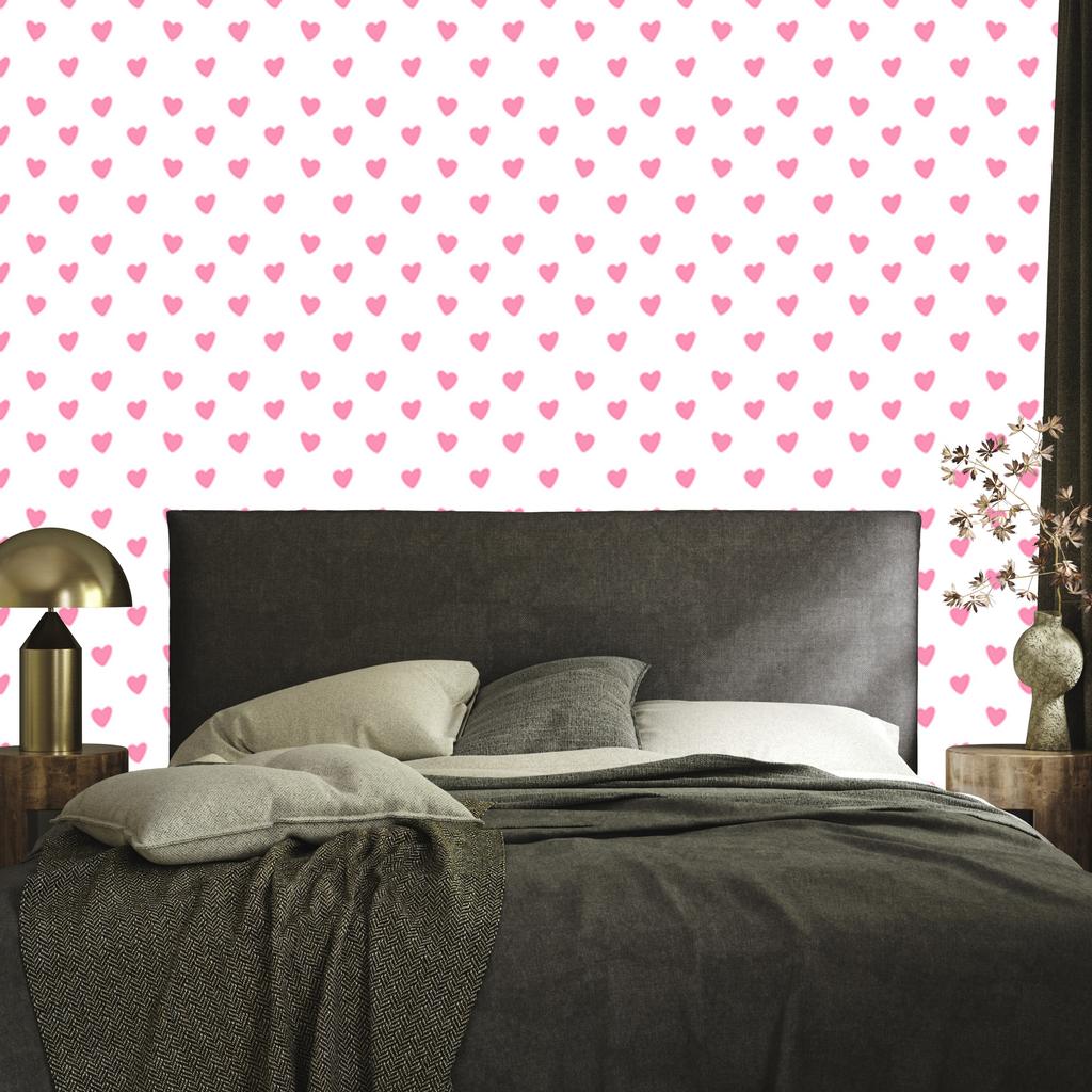 Hearts Wallpaper White and Powder Pink 50x1000