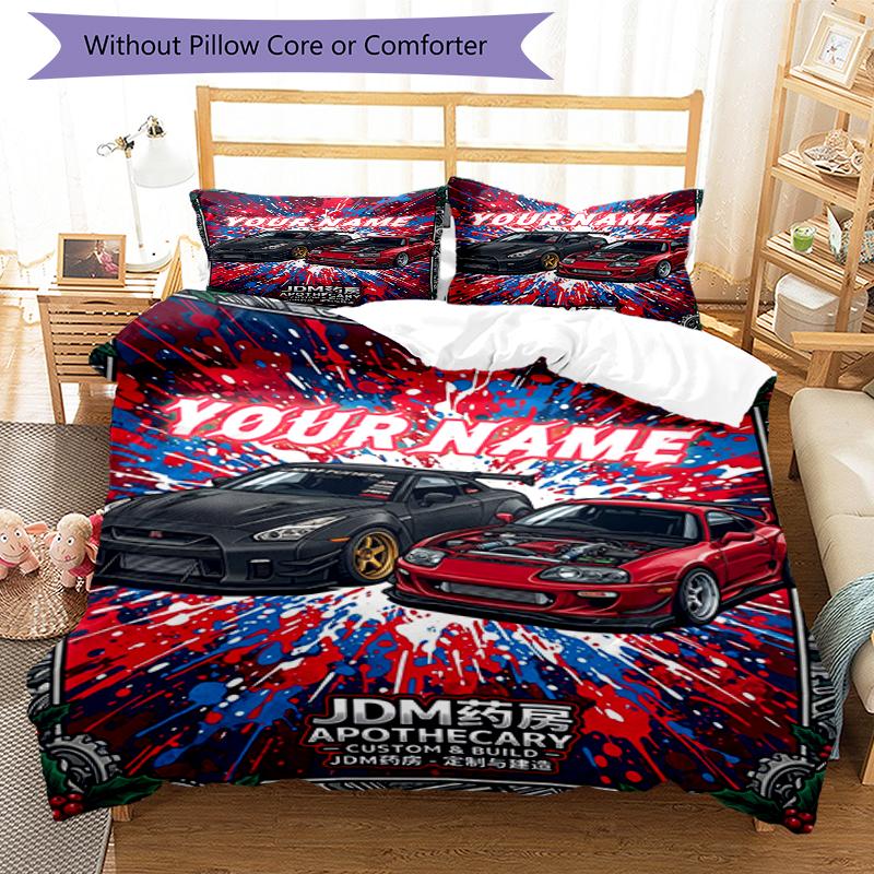 3PC Custom Name JDM Car Culture Poster Bedding Set Duvet Cover Closure Includes 1 Duvet Cover & 2 Pillowcases for Bedroom
