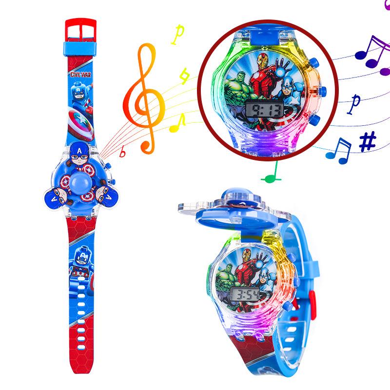 Children's Cartoon Music Watch with Seven-Color Luminous Spinning Gyro Toy