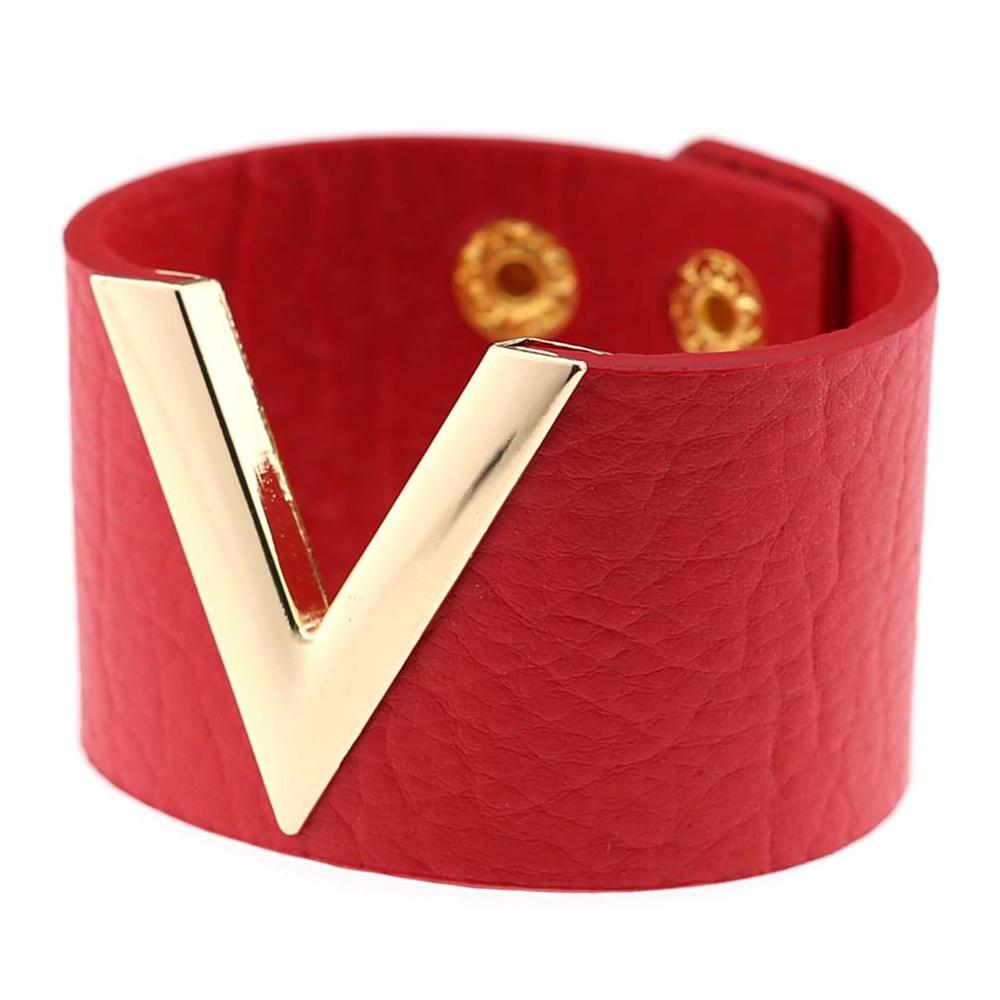 2025 80s Black Wide V Shape PU Leather Bracelets Cuff Punk For Women Men Metal Wristbands Cosplay Jewelry