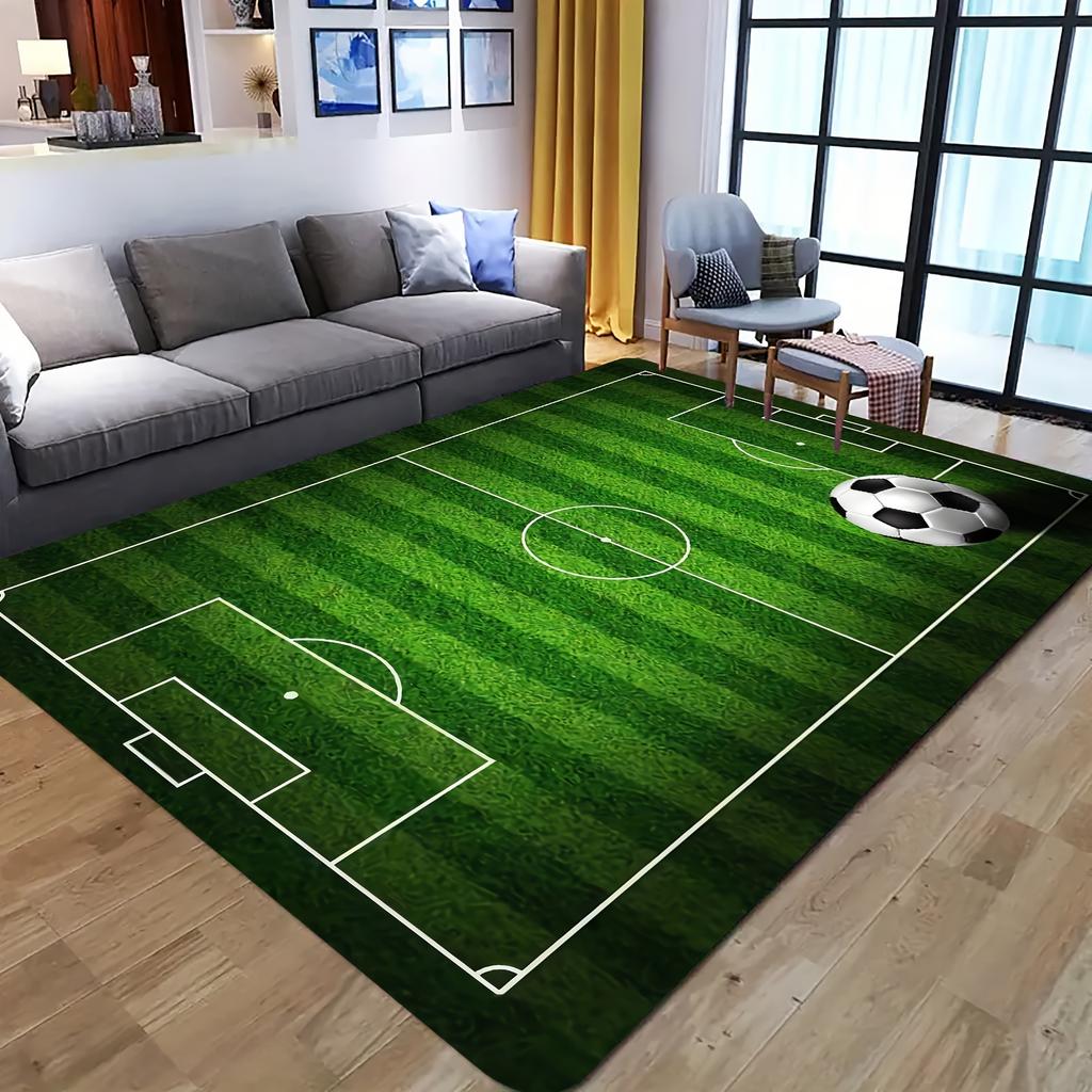 Dark green football field Flannel-printed floor mats are slip-resistant Suitable for living room bedroom terrace garden carpets