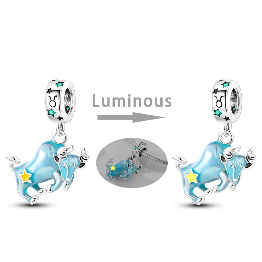 Zodiac Signs Original Charms Copper Glow In Dark Pendants Beads Fit Bracelet Diy Jewelry Birthday Gift For Women