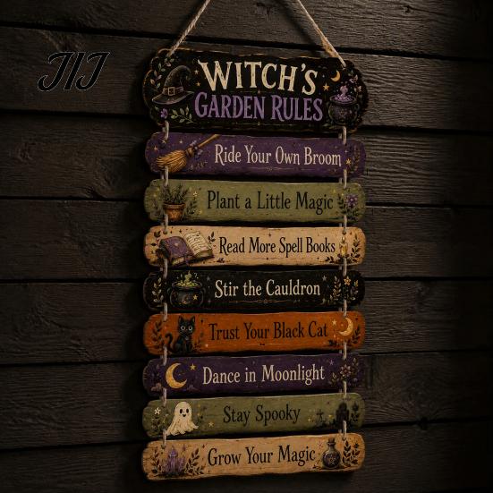 Halloweenový nápis na dveře Podzimní pravidla čarodějnice Závěsný nápis, Vintage dřevěná stěna Rustikální dřevěná deska Farmhouse umění pro venkovní verandu dvorek, Domácí dekorace