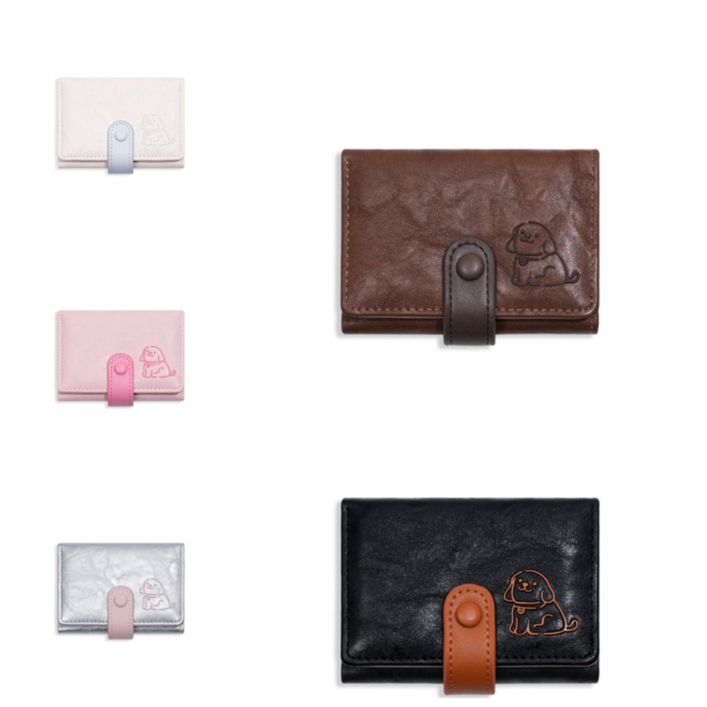 Portable Candy Color Puppy Wallet Small Pouch PVC Short Leather Purse Multiple Card Anti-splash Water Three Fold Card Bag Girls