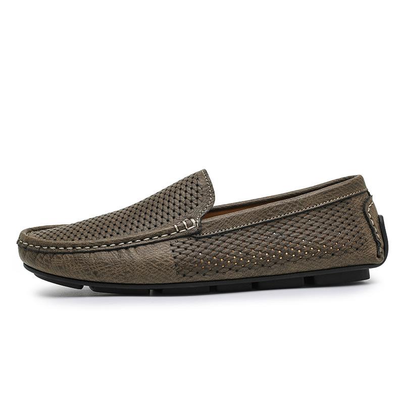 Summer Doudou Shoes Men's Single-layer Cowhide Punching Breathable Comfortable Soft Sole Lazy One-pedal Casual Loafers Men's Shoes