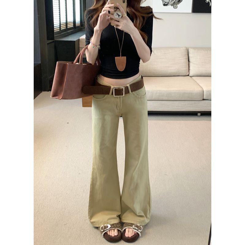 Kumikumi Retro Temperament Khaki Trumpet Pants Casual Pants Women Autumn Chic Age-Reducing Slimming Versatile Trousers