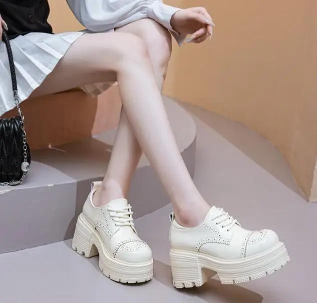Fashion 9CM Genuine Leather Booties Autumn Female Women Boots Casual Spring Pumps Mary Jane Platform Wedge Flats Breathable Shoes