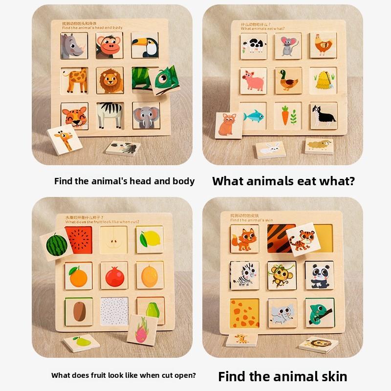 Wooden Fruit Animal Matching Board For Kids Educational Montessori Learning Toy