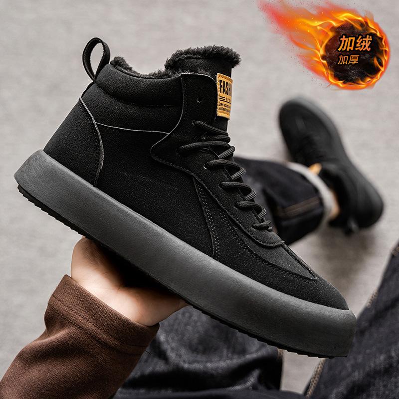

2025 winter new British style warm men s high-top cotton shoes fashion velvet thickened men s shoes trend casual shoes 39