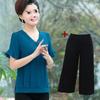 Chiffon Two-Piece Summer Set for Middle-Aged Women - Short Sleeve Top for Mothers