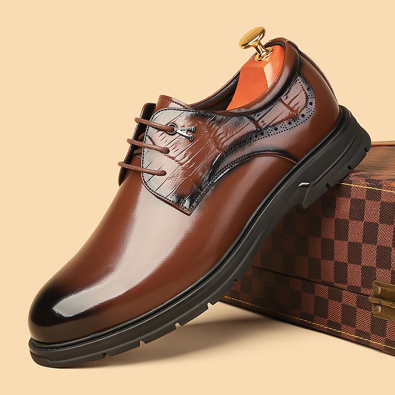 Brock Men's Shoes Leather Breathable British Style Casual Business Black Formal Leather Shoes Men's Lace-up Groom Wedding Shoes