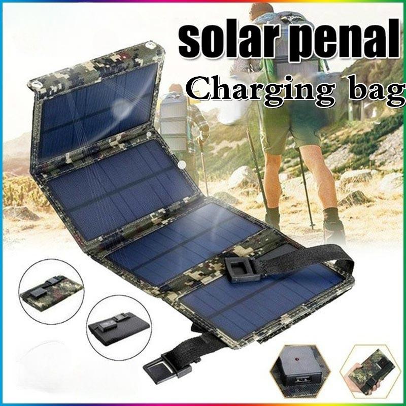 20W Black/Camouflage Waterproof Portable 5.5V Solar Panel Solar Charger with USB Port for Outdoor Phone Charging Climbing Hiking Camping
