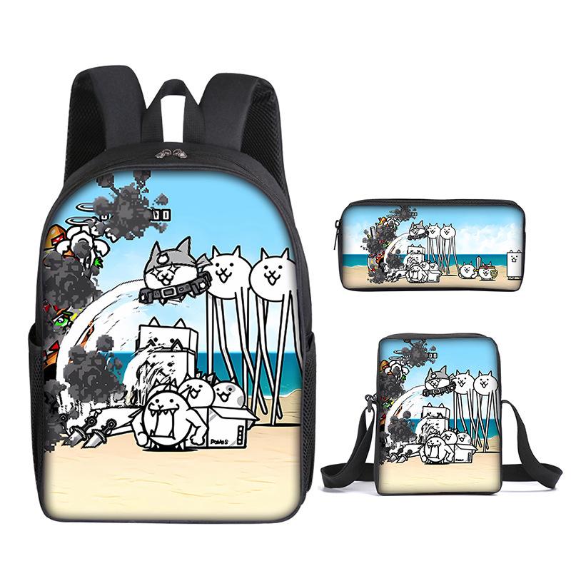 The Battle Cats Rucksack Dreiteiliges Set für Kindergartenkinder, Rucksack mit großem Fassungsvermögen, Umhängetasche, Federmäppchen