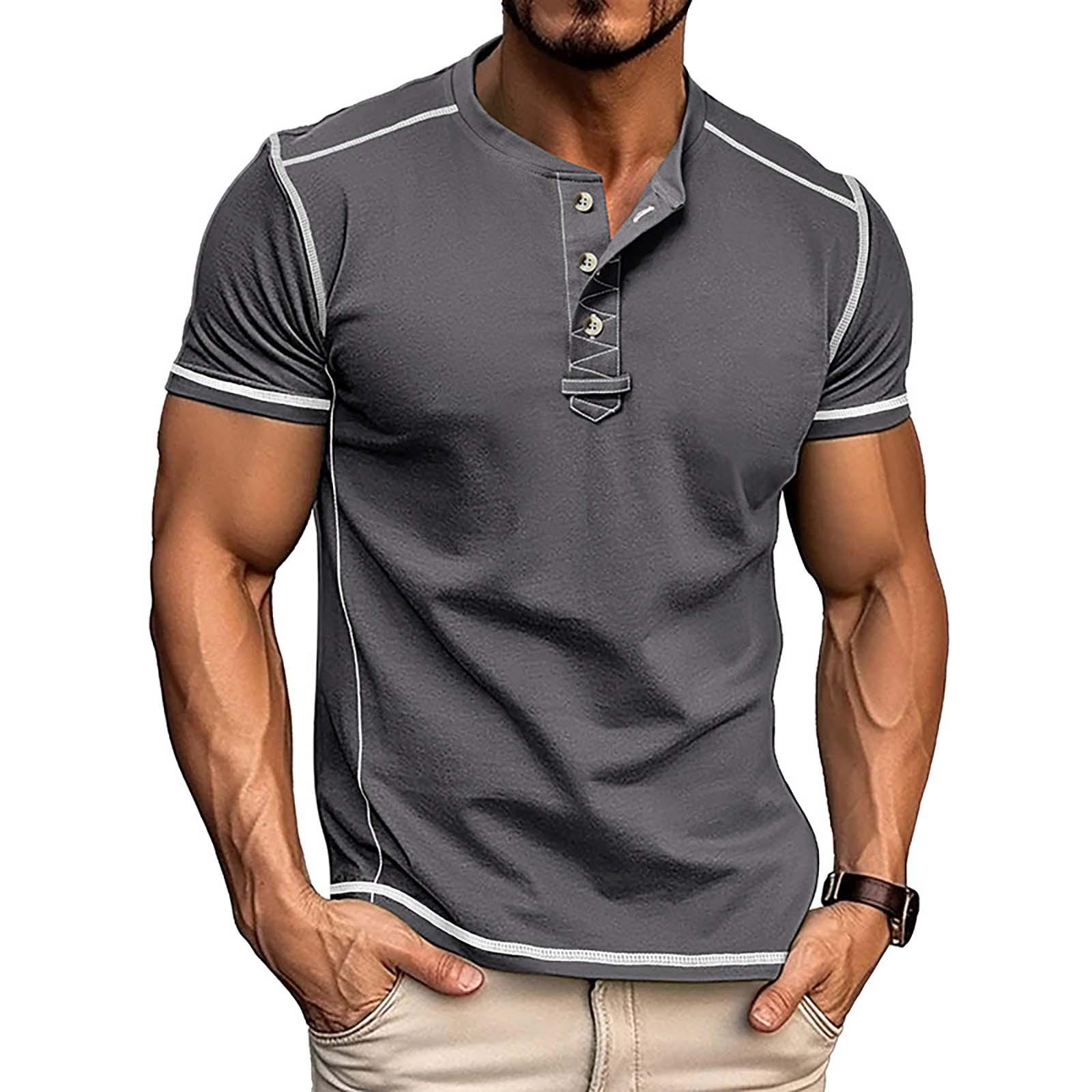 Kurzärmliges T-Shirt mit Reverskragen für Herren, lässiges Rundhalsoberteil L