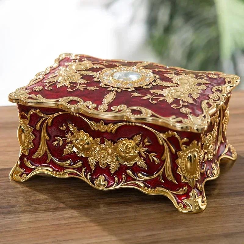 

Metal Creative Enamel Color Inlaid Diamond Multi-layer Jewelry Box Cosmetic Box Exquisite Retro Desktop Decoration Storage Box 9x6x4cm