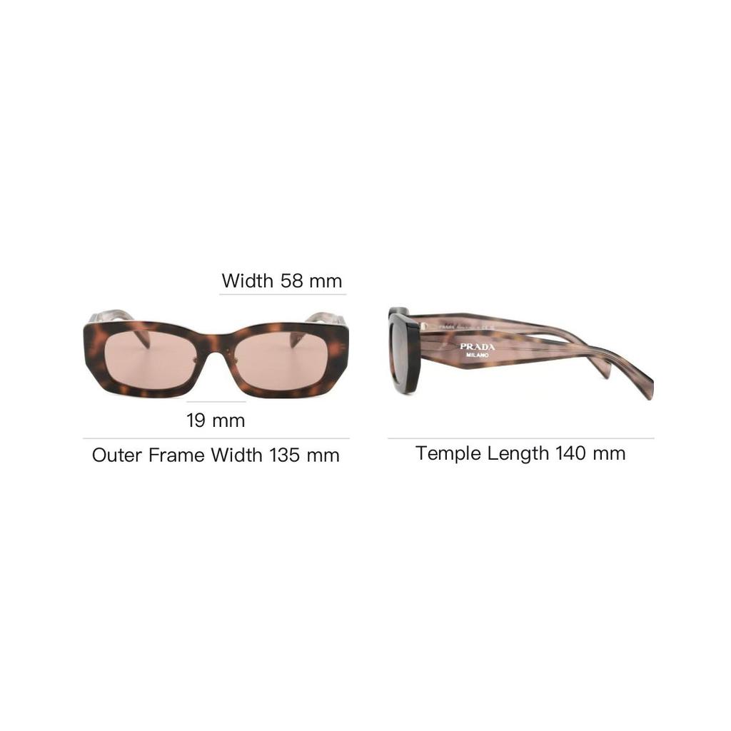 Prada Logo Arm Rectangular Sunglasses Unisex Sunglasses Tortoiseshell SPRB05-F-23A6OB