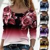 Women Shirt Floral Print Gradient Color All Match Spring Blouse for Daily Wear