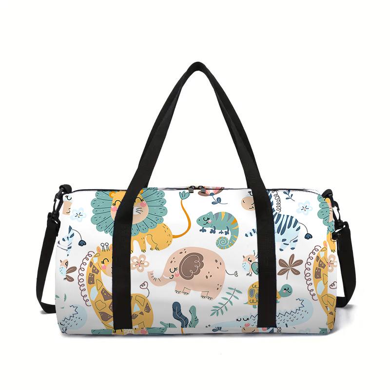 Bolsa de equipaje de gran capacidad con pintura de mundo de animales de dibujos animados para niños y niñas, mejores regalos, bolsa de viaje plana 2D de dibujos animados para niños