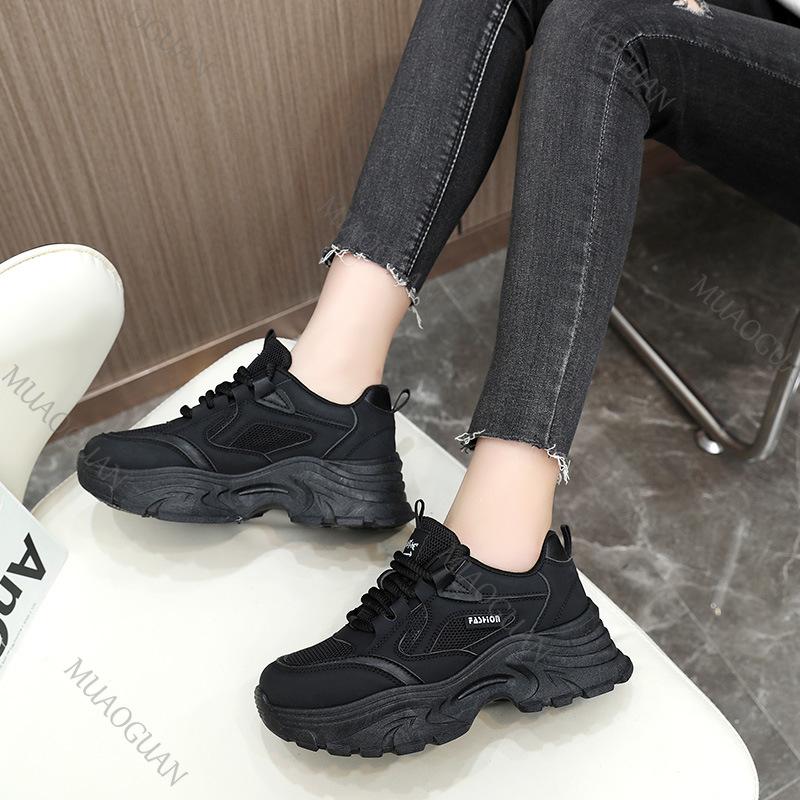 Fashion Spring and Autumn Versatile Sneakers for Women Casual Thick Bottom Vulcanize Shoes Lace Up Mesh Height Increase Women's Shoes
