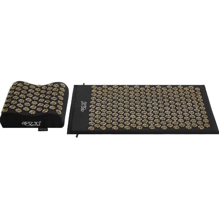 4FIZJO ERGO Akupressurmatte 68x42cm + Quadratisches Kissen Schwarz/Gold