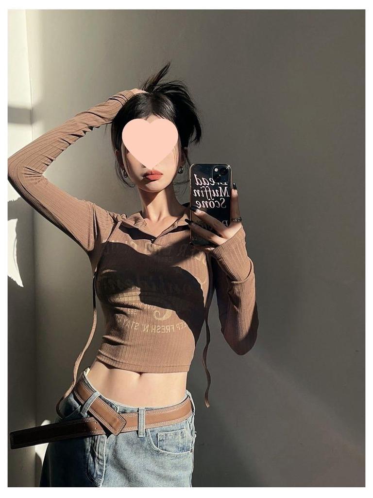 American Wasteland Style Y2K Women's Jazz Dance Hooded Knit Sweater