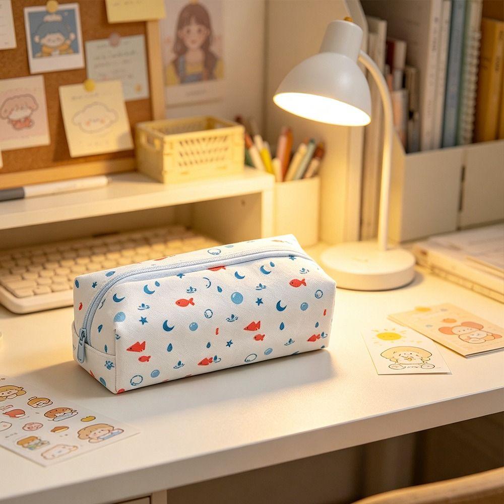Large Capacity Pen Bag Cartoon Printed Stationery Bag Multipurpose Pencil Pouch  Gift