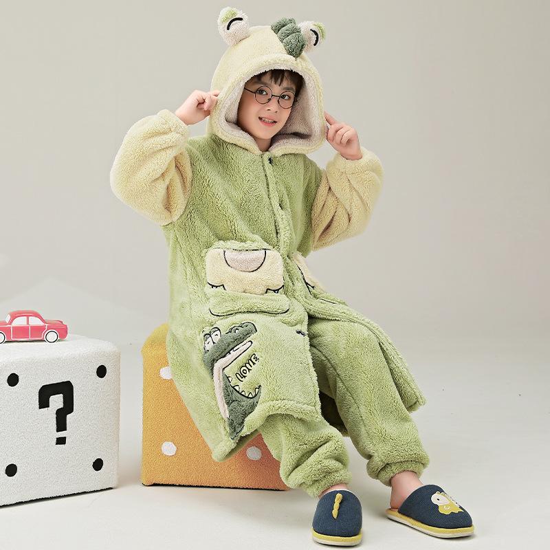 Kids Flannel Pajamas Set Boys Girls Warm Long Sleeve Top And Pants Sleepwear Winter Home Nightwear