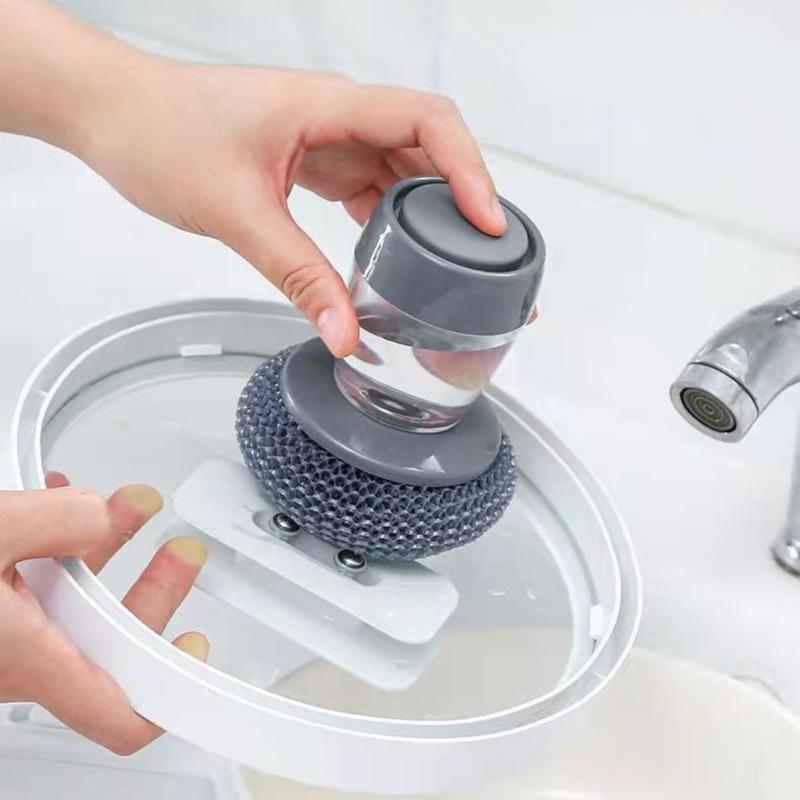 Durability Pots Cleaning Brush with Soap Detergent Dispenser,Gentle on NonStick Cookware, for Home Restaurant Use