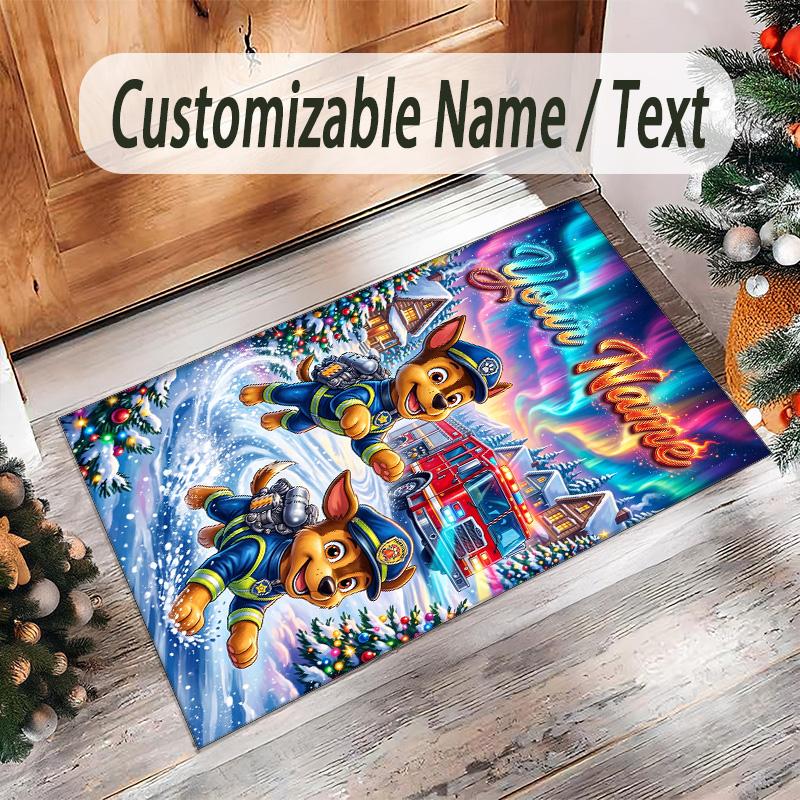 Forest Nature Theme Crystal Velvet Rug Personalized Custom Name Text Soft Floor Mat Home Decor